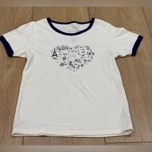 Hi Res Girls XS Paris France Graphic Ringer Tee White Navy Trim